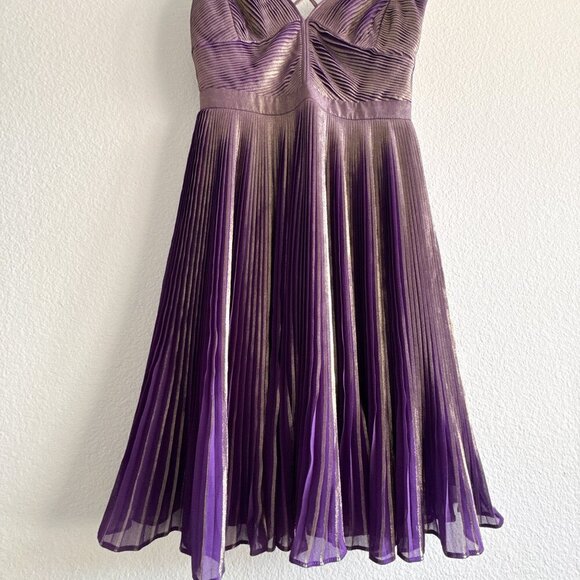 Karen Millen Purple Metallic Plisse Pleated Mini Dress Crisscross Straps Sz 6 - Picture 5 of 14